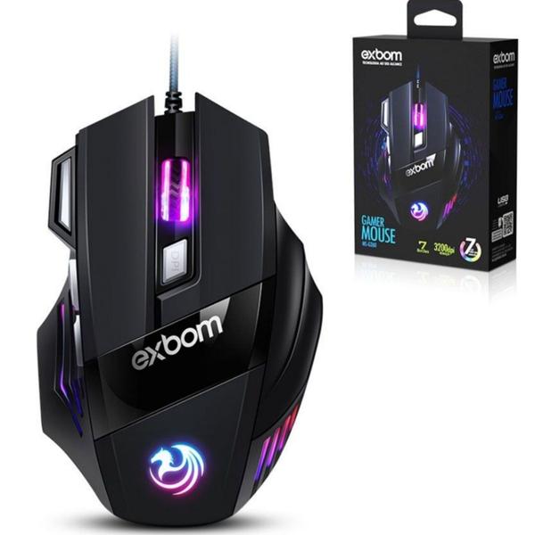 Mouse gamer ergonômico led rgb até 3200 dpi exbom msg270