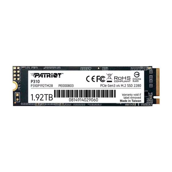 SSD M.2 Patriot P310 1.92TB NVMe PCIe Gen3 - P310P192TM28 SSD M.2 Patriot P310 1.92TB NVMe PCIe Gen3 - P310P192TM28