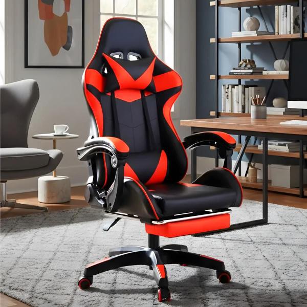 Cadeira Gamer Ergonômica Reclinável Giratória Confortável Com Apoio de Pe