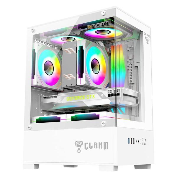 Gabinete Gamer CLANM Megalon Branco Mid Tower Vidro Frontal e Lateral
