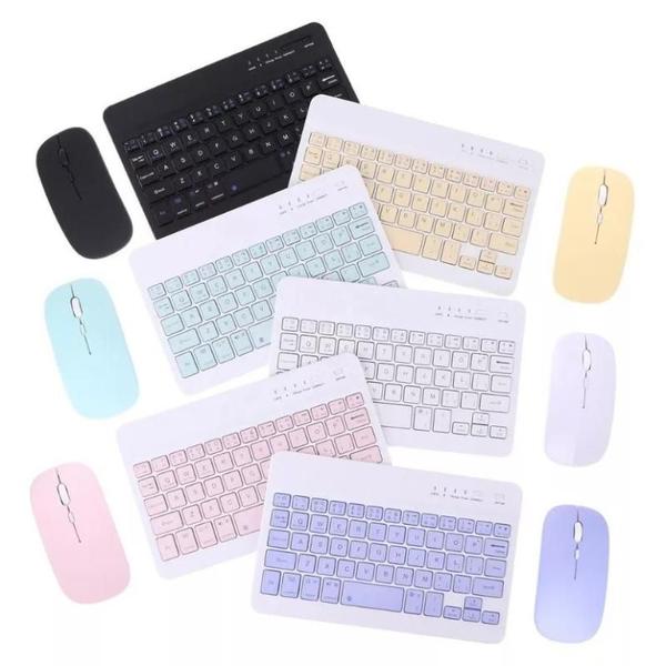 Kit Teclado E Mouse Sem Fio Bluetooth Colorido