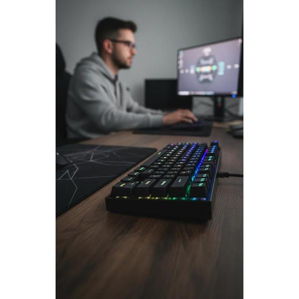 Teclado Gamer Mecânico Outemu Blue ABNT2 Preto RGB Vermelho Teclado Gamer Mecânico Outemu Blue ABNT2 Preto RGB Vermelho