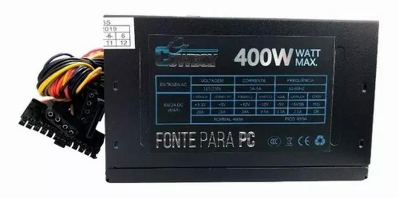 Fonte Para Pc Atx 20+4 Pinos 400W Bivolt Com Cabo De 1 Metro Fonte Para Pc Atx 20+4 Pinos 400W Bivolt Com Cabo De 1 Metro