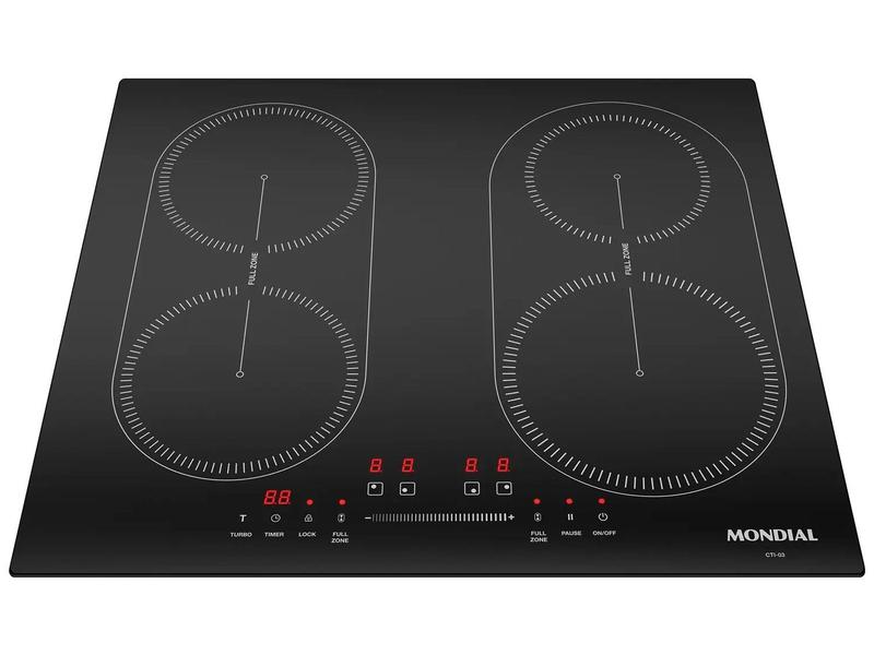 Cooktop 4 Bocas Indução Mondial Mesa de Vidro Preto Touch Timer Acendimento Automático CTI-03 Cooktop 4 Bocas Indução Mondial Mesa de Vidro Preto Touch Timer Acendimento Automático CTI-03