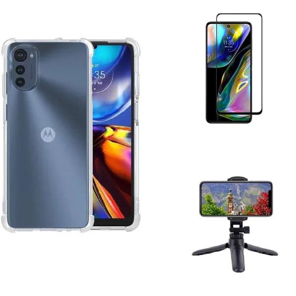 Kit Tripé Tripod 360 graus para Motorola Moto E32 + Capa + Pelicula De Vidro