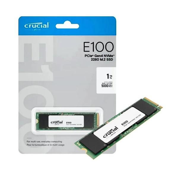 SSD 1TB Crucial E100, M.2 2280 NVMe PCie Gen 4x4, Leitura 5000MB s, Gravacao 4500MB s - Ct1000e100ss