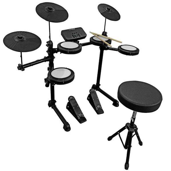 Bateria Eletrônica com 7 Pads 2 Pedais Par de Baquetas
