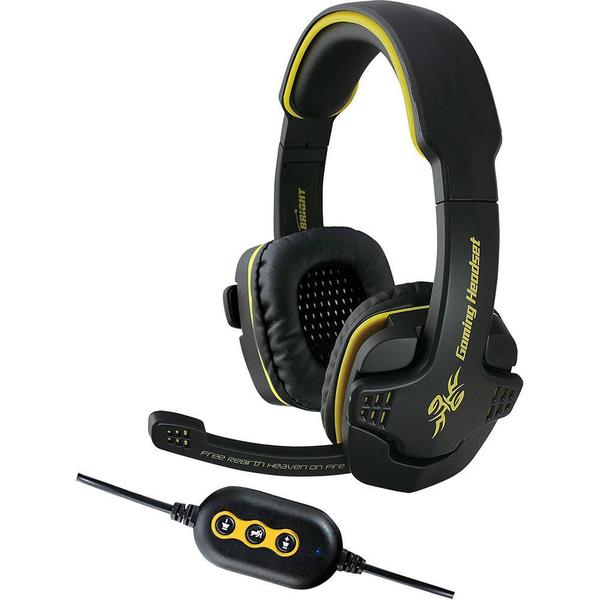 Headset Gamer 7.1 USB Bright 0354 Fone de Ouvido com Microfone Preto com Amarelo