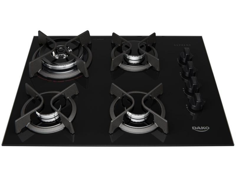 Cooktop Fogão 4 Bocas Gás Dako Supreme com Vidro Temperado Preto