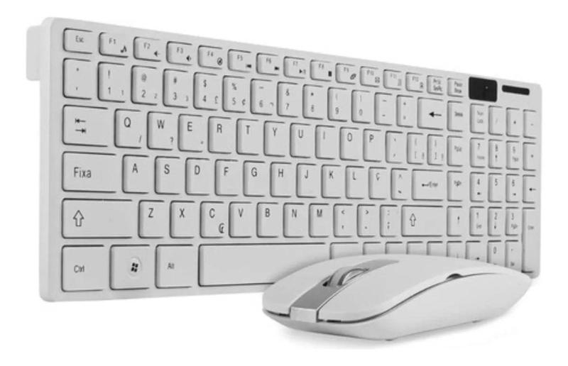 Kit Teclado Mouse Wireless S/Fio Slim+ Deskpad Mouse Branco - Kapbom