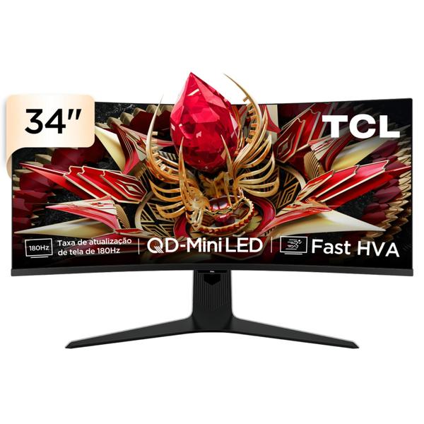 Monitor Gamer Curvo TCL 34 Polegadas QD-Mini LED WQHD R83Q 180Hz 1ms (GtG) HDR 1400 nits 34R83Q