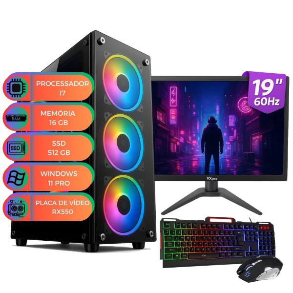 Computador Gamer Completo MultiPc UP Starter Max I7 Memória 16GB SSD 512 GB RX550 Kit Teclado Mouse Monitor 19" Win11Pro Computador Gamer Completo MultiPc UP Starter Max I7 Memória 16GB SSD 512 GB RX550 Kit Teclado Mouse Monitor 19" Win11Pro