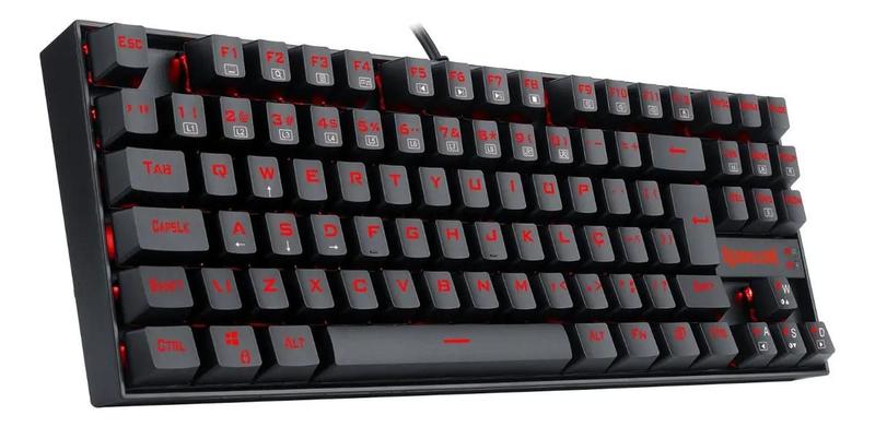 Teclado Gamer Redragon Kumara Preto com Rgb Vermelho Mecânico ABNT2 Switch Brown K5522