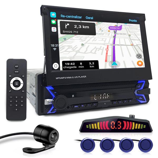 Kit Multimídia Tela Retrátil + Câmera Ré + Sensor Ré Azul Astra 2010 2011 Carplay