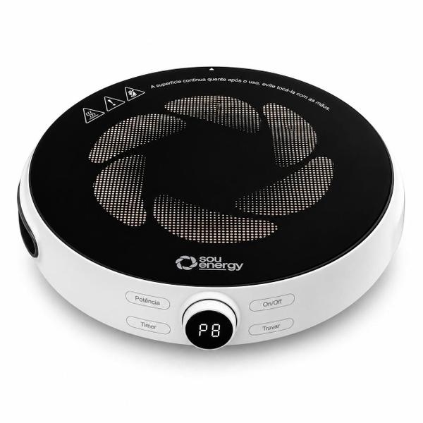 Cooktop de Indução Portátil Bivolt 1 Boca 2000W com Painel Touch Timer Mesa Vitrocerâmica Sou Energy