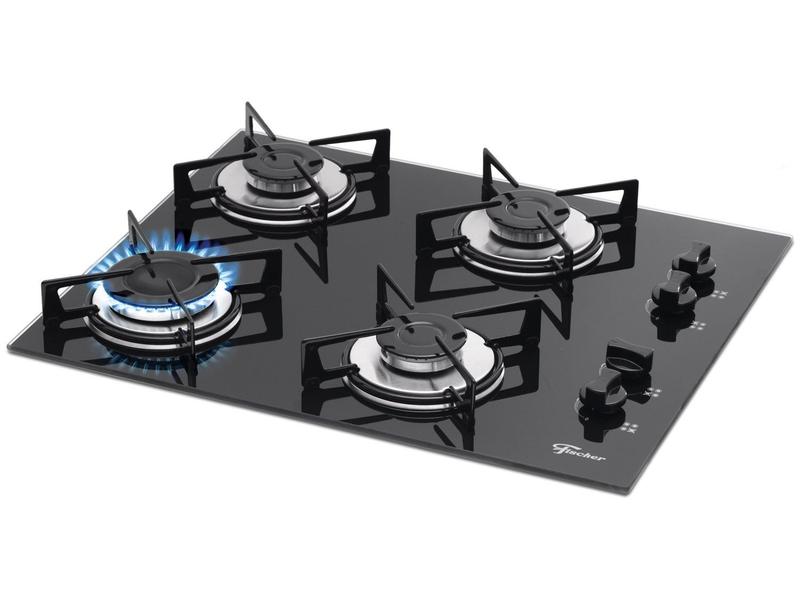Fogão Cooktop 4 Bocas à Gás Fischer Mesa Vidro Preto
