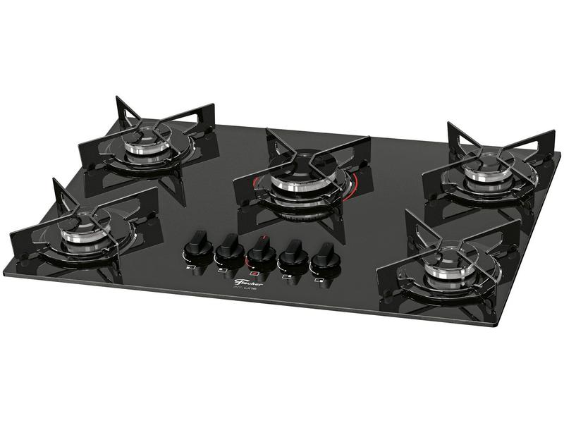 Fogão Cooktop Fischer 5Q Fit Line Gás Mesa Vidro