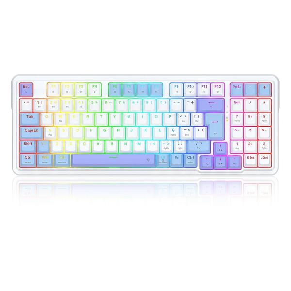 Teclado Sem Fio Mecânico Gamer Redragon Gloria Pro, Switch Marrom, USB e Bluetooth, ABNT2, Branco