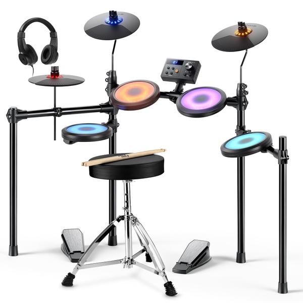 Bateria Eletrônica Donner DED-70L com Pads de Malha LED e Pratos de Silicone 9"