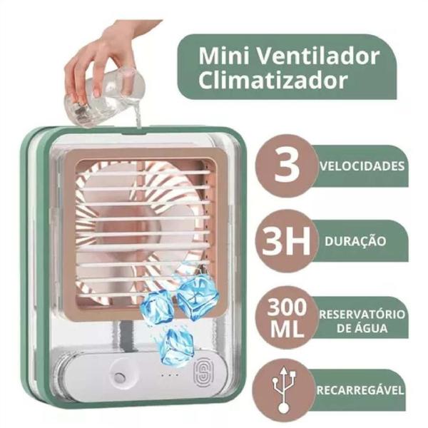 Ventilador Portátil com 3 Velocidades e Umidificação Eficaz Ventilador Portátil com 3 Velocidades e Umidificação Eficaz