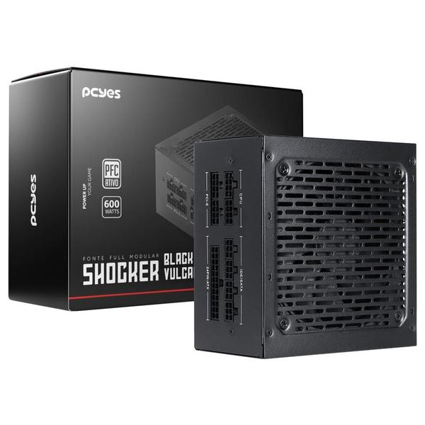 Fonte Gamer PCYES Shocker FULL Modular 600W 80 PLUS Standard - BLACK Vulcan - FM600WBV