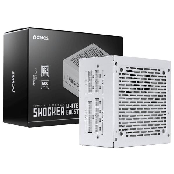 Fonte Gamer PCYES Shocker FULL Modular 600W 80 PLUS Standard - White GHOST - FM600WWG