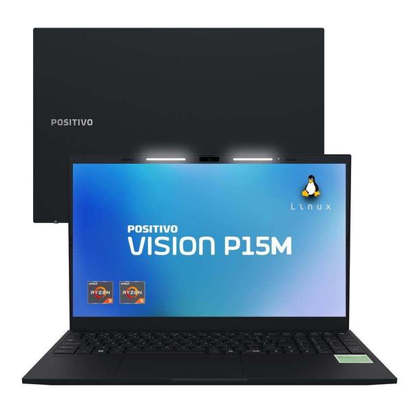 Notebook Positivo Vision P15M AMD Ryzen 5-3500U Linux 16GB RAM 512GB SSD Wi-Fi 6 - 15,6" Full HD IPS - Minitela Preto
