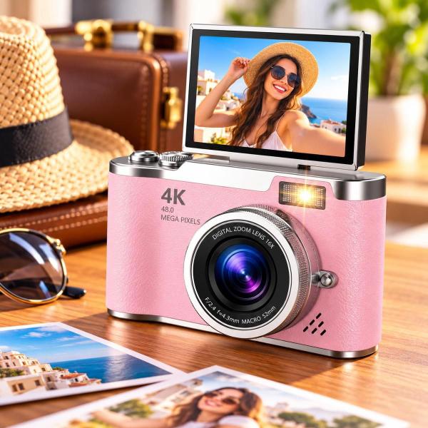 Câmera Fotográfica Digital 4K com Flash e Tela para Selfies Cor:Rosa Câmera Fotográfica Digital 4K com Flash e Tela para Selfies Cor:Rosa