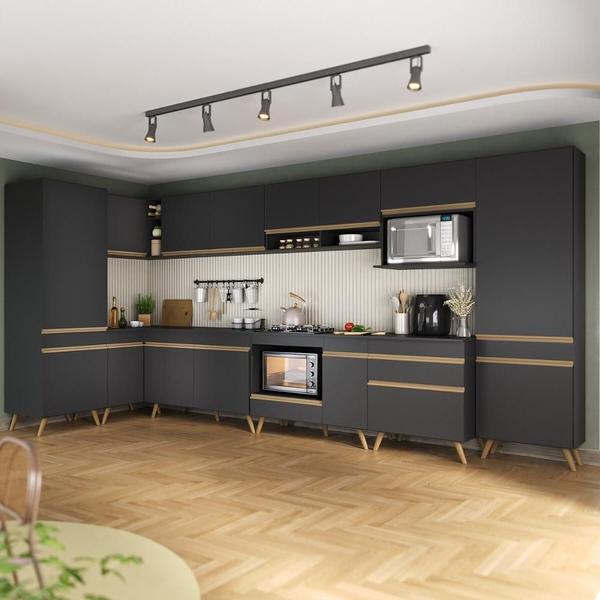 Armário de Cozinha Modulada Completa Canto 409cm com Balcão para Cooktop Veneza Multimóveis MP2303