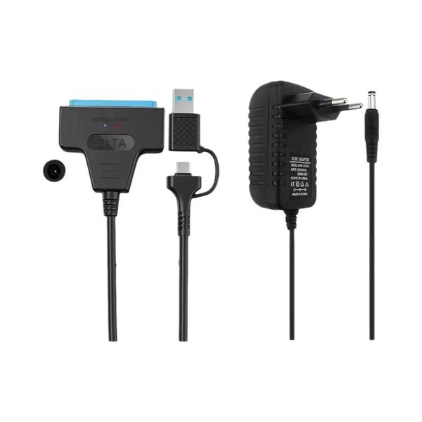 Adaptador USB 3.0 Tipo-C Para SATA Para SSD/HDD De 2.5/3.5 Polegadas Com Adaptador De Energia 12V 2A