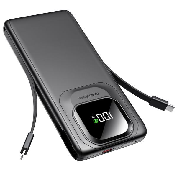 Carregador portátil Power Bank 10000mAh com cabos embutidos Carregador portátil Power Bank 10000mAh com cabos embutidos