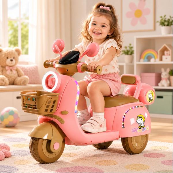 Scooter Elétrica Retrô 6v Infantil Moto com Cestinha Baú e Led Scooter Elétrica Retrô 6v Infantil Moto com Cestinha Baú e Led