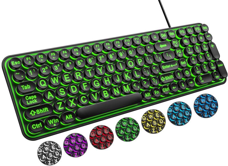 Teclado QUASIO com Teclas Grandes, Com Fio USB e Retroiluminação RGB de 7 Cores