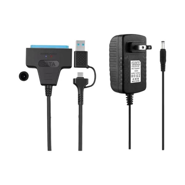 Adaptador USB 3.0 Tipo-C Para SATA Para SSD/HDD De 2.5/3.5 Polegadas Com Adaptador De Energia 12V 2A