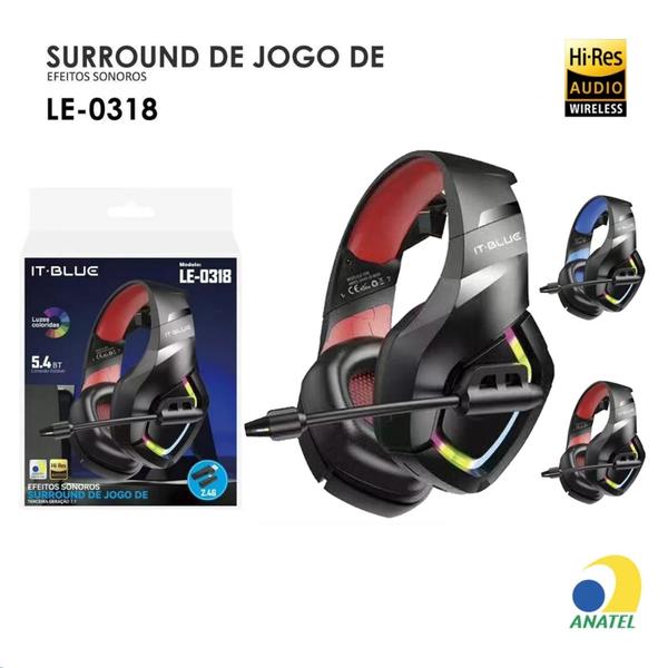 Fone Headset gamer sem fio Bluetooth Luz RGB Com Microfone , 2.4G Adaptador,Redução De Ruídos