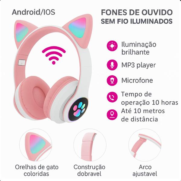Headset Gamer Infantil Rosa Bluetooth com Luz LED Headset Gamer Infantil Rosa Bluetooth com Luz LED