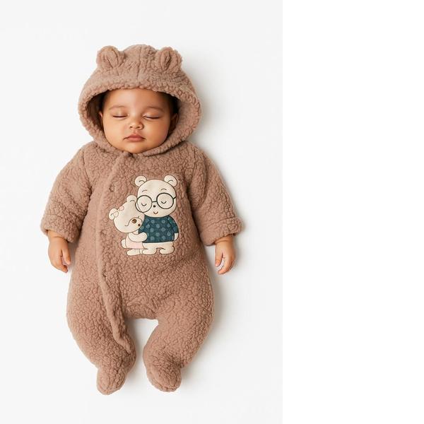 Macacão ted inverrno bebê menina - Quentinho com capuz