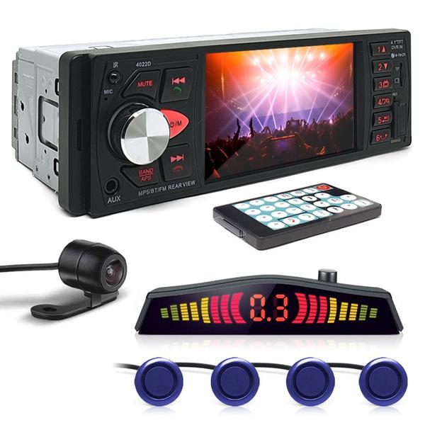 Kit Rádio C/ Tela + Câmera Ré + Sensor Ré Azul Fiat Strada 2005 2006 2007 USB Bluetooth