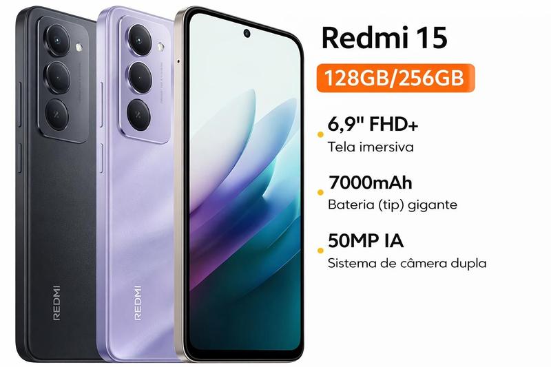 Xiaomi Redmi 15 Lançamento 2025 Tela 144Hz 50MP camera IA integrada 7000mAh Smartphone Top 1º Celular Custo benefício Xiaomi Redmi 15 Lançamento 2025 Tela 144Hz 50MP camera IA integrada 7000mAh Smartphone Top 1º Celular Custo benefício