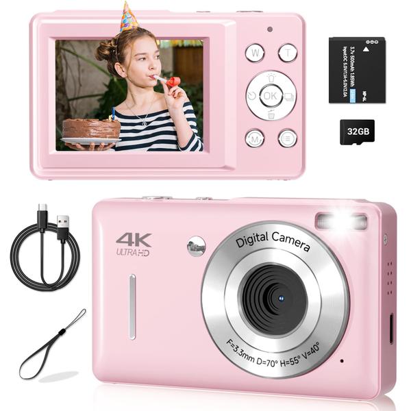 Câmera digital Gtonster FHD 1080P para crianças com zoom 16X rosa