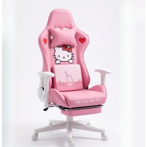 Cadeira Gamer Rosa Fofa com Apoio para os Pés e Almofada