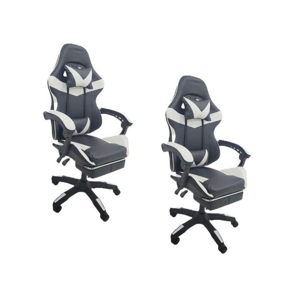 Kit 2 Cadeiras Gamer Stillus com Apoio para Pés Reclinável Preto e Branco