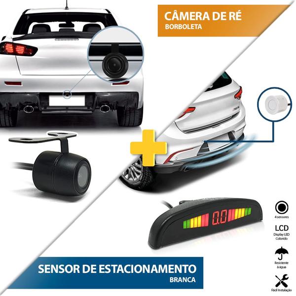 Kit Sensor de Ré Branco + Câmera de Ré Traseira BMW X5 2003 2004 2005 2006 2007 2008 Estacionamento Aviso Sonoro