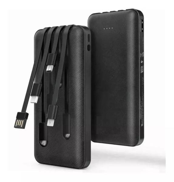 Carregador Portátil Power Bank 1hora 4 Cabos 10.000mah Preto