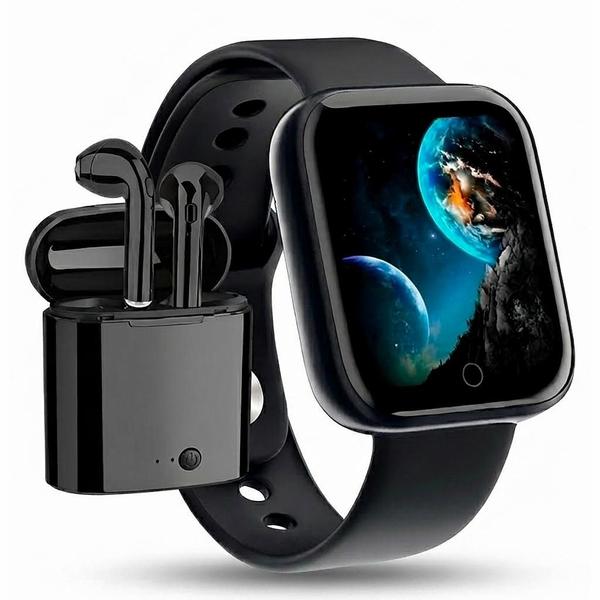 Kit Smartwatch Y68 e Fone Bluetooth I12 TWS Relógio Inteligente com Fones Sem Fio