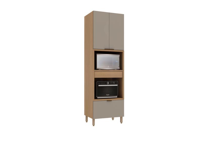 Paneleiro Torre 70 cm Freijó 2 Portas e 2 Gavetas Mocca UV com 2 Nichos Para Microondas Vitra Luciane Móveis