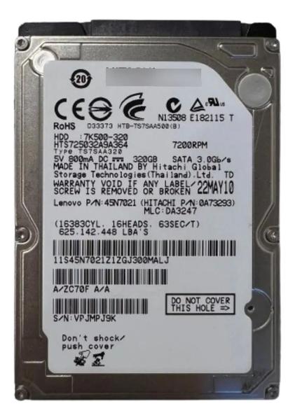 Disco Rígido Hd Interno 320gb Hitachi 2,5 Sata Notebook Pc Bege