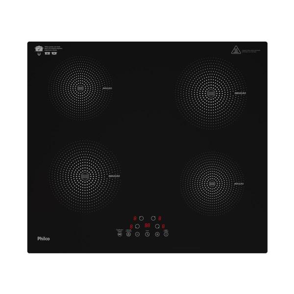 Fogão Cooktop Indução Philco PCT40A Preto 4 Bocas 220V Vidro Cerâmico Touch 9 Níveis