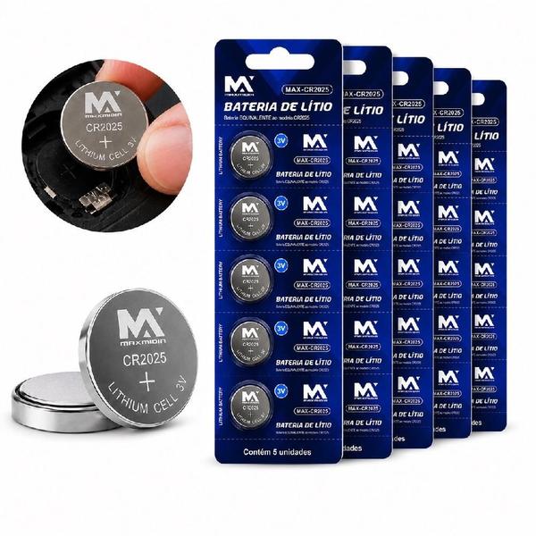 Bateria cr2025 lítio kit 25 unidades 5 cartelas pilha botão moeda para controle remoto relógio calculadora eletrônicos u