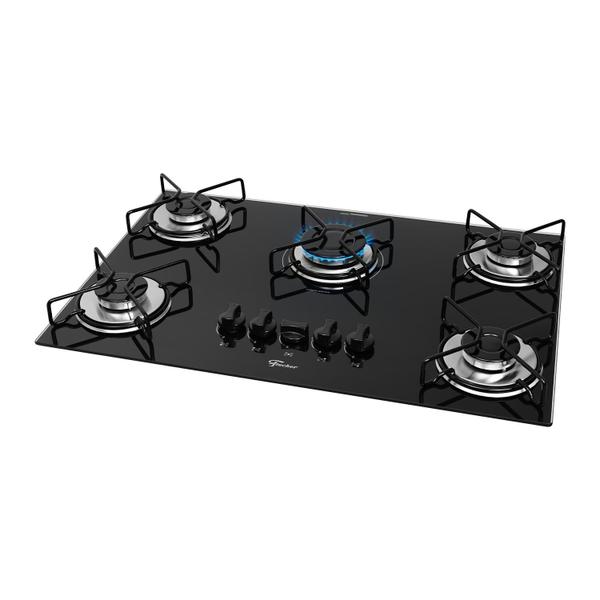 Cooktop Fischer 5 Bocas Fit Line Gás Mesa Vidro Preto - Trempe Aramado